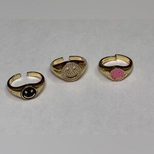 Gold Smiley Face Rings Set